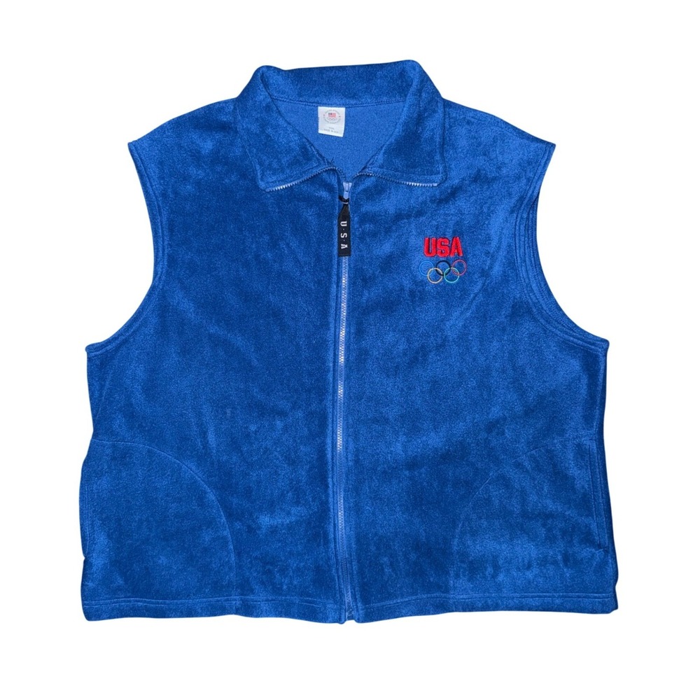 Vintage USA Olympics Committee Blue Fleece Vest Retro United States